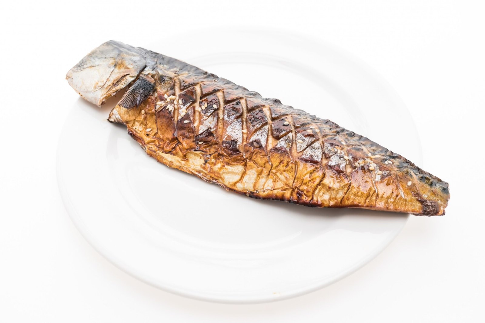 Filet de maquereau grillé seul dans une assiette blanche : une portion simple, servie sans balance